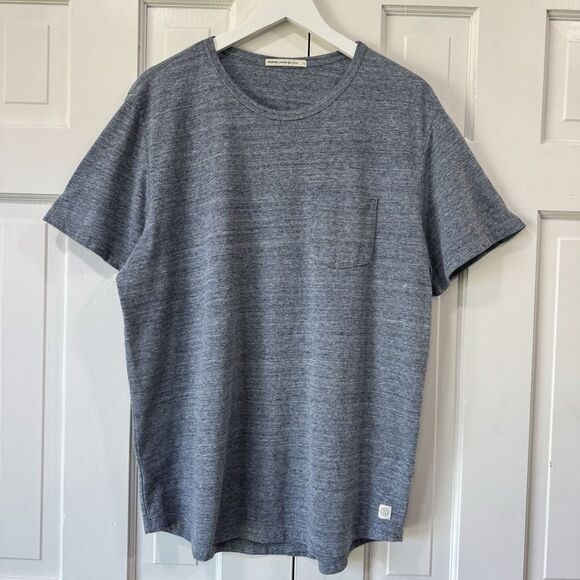 Marine Layer Men's Re-Spun Saddle Hem Pocket Tee Heather Blue Neps Large EUC - Picture 2 of 8